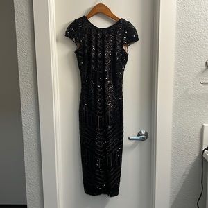 Dress the population black sequence long dress size small